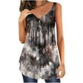 thumbnail image 1 of Wycnly Tank Top for Women Floral Print Summer V-Neck Sleeveless T Shirts Button Pleated Swing Tunic Blouses Breathable Henley Shirts Vest Dark Gray m Under $5, 1 of 4