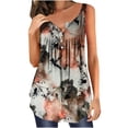 thumbnail image 1 of Wycnly Womens Tank Tops Summer Floral Print V-Neck Sleeveless T Shirts Button Pleated Swing Tunic Blouses Breathable Henley Shirts Vest Khaki xxl Under $5, 1 of 3
