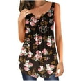 thumbnail image 1 of Wycnly Womens Tank Tops Summer Floral Print V-Neck Sleeveless T Shirts Fashion Button Flowy Pleated Swing Henley Shirts Breathable Tunic Blouse Vest Black m Clearance Under $5, 1 of 3