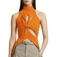 thumbnail image 1 of Wycnly Womens Tank Tops Summer Solid Half High Neck Sleeveless T Shirts Sexy Cut-out Off Shoulder Going Out Knitted Vest Orange m Clearance Under $5, 1 of 6