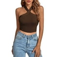 thumbnail image 1 of Wycnly Womens Tank Tops Summer Solid Halter Sleeveless T Shirts Sexy Off Shoulder Slim Fit Knitted Ribbed Going Out Blouses Vest Brown xxl Under $5, 1 of 7