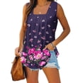 thumbnail image 1 of Wycnly Womens Tank Tops Trendy Pleated Swing Breathable Comfy Tunic Tank Tops Summer Fashion Flowers Print Square Neck Sleeveless Shirts Blouse Purple XL, 1 of 5