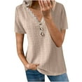 thumbnail image 1 of Wycnly Womens Tops Button Down Plus Size Comfy Knitted Ribbed Tunic Shirts Summer Casual Solid V-Neck Short Sleeve Blouse Khaki XL, 1 of 6