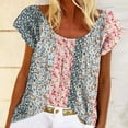 thumbnail image 1 of Wycnly Womens Tops Dressy Casual Beach Vacation Vintage Bohemian Loose Fit Lightweight Pullover Shirts Summer Short Sleeve Crewneck Tops Floral Blouse Pink m, 1 of 6