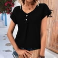 thumbnail image 1 of Wycnly Womens Tops Dressy Casual Fashion Button up Solid Comfy Lightweight Tunic Tees Shirts Summer Short Sleeve Crewneck Tops Plain Blouse Black m, 1 of 6