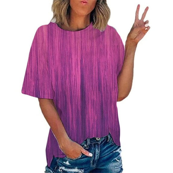Wycnly Womens Tops Dressy Casual Fashion Plus Size Comfy Breathable Ladies Oversized Tshirts Summer Short Sleeve Round Neck Tops Gradient Blouse Hot Pink XXXXL