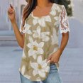 thumbnail image 1 of Wycnly Womens Tops Dressy Casual Going out Elegant Lace Patchwork Loose Pleated Swing Tunic Tees Shirts Summer Short Sleeve Round Neck Tops Feather Print Blouse Yellow s, 1 of 5
