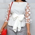 thumbnail image 1 of Wycnly Womens Tops Dressy Casual Going out Elegant Mesh Patchwork Plus Size Elastic Waist Tunic Shirts with Belt Summer 3/4 Sleeve Round Neck Tops Solid Blouse White XL, 1 of 4
