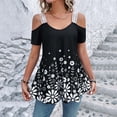 thumbnail image 1 of Wycnly Womens Tops Dressy Casual Going out Fashion Cold Shoulder Flowy Swing Shirts Tunic Summer Short Sleeve Crewneck Tops Floral Print Blouse Black XL, 1 of 5