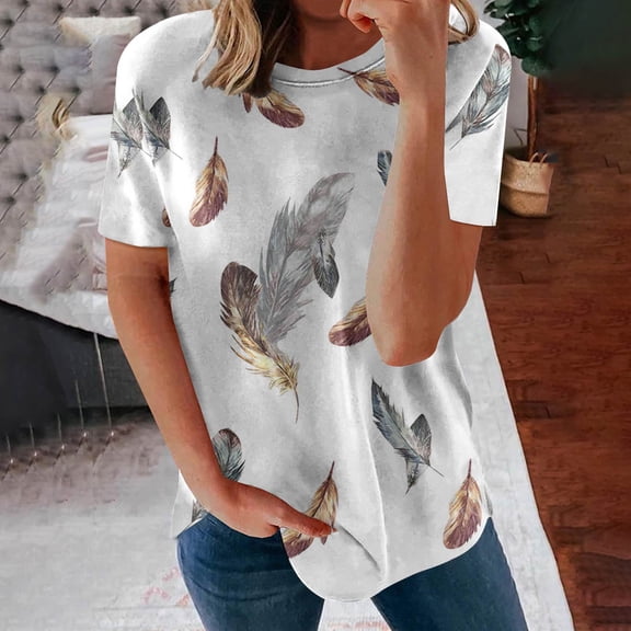 Wycnly Womens Tops Dressy Casual Going out Fashion Comfy Lightweight Loose Fit Pullover Tees Shirts Summer Short Sleeve Crewneck Tops Leopard Print Blouse Gray l
