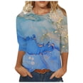 thumbnail image 1 of Wycnly Womens Tops Dressy Casual Loose Fit Breathable Lightweight Ladies Fashion Pullover Tees Shirts Summer 3/4 Sleeve Crewneck Tops Marbled Print Blouse Blue m, 1 of 4