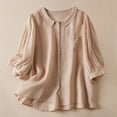 thumbnail image 1 of Wycnly Womens Tops Dressy Casual Loose Fit Lapel Button Down Casual Cotton Linen Cardigan Shirts with Pocket Summer 3/4 Sleeve Crewneck Tops Solid Blouse Pink XL, 1 of 7