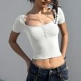 thumbnail image 1 of Wycnly Womens Tops Dressy Casual Party Club Sexy Slim Fit Button up Going out Cropped Tees Shirts Summer Short Sleeve Crewneck Tops Solid Blouse White s, 1 of 4