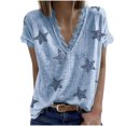 thumbnail image 1 of Usmixi Womens Summer Tops Short Sleeve V-Neck Starfish Print Shirts Plus Size Sexy Lace Trim Comfy Lightweight Blouse Sky Blue L, 1 of 5