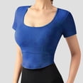 thumbnail image 1 of Wycnly Womens Tops Dressy Casual Soft Breathable Knitted Ribbed Workout Sports Slim Fit Tunic Shirts Summer Short Sleeve Round Neck Tops Solid Blouse Blue m, 1 of 6