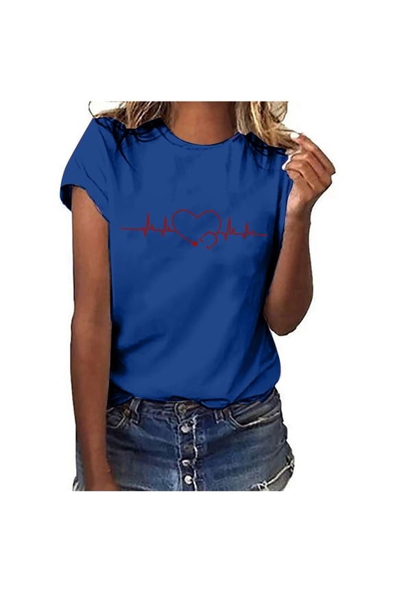 Womens Tops Dressy Casual Summer Crewneck ECG Print Tees ECG Print Shirts Nures's Day Ladies Loose Fit Graphics Fashion Pullover Blouses Blue m Under $5
