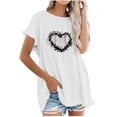 thumbnail image 1 of Wycnly Womens Tops Dressy Casual Summer Round Neck Heart Print Tees Heart Print Shirts Fashion Loose Soft Cotton Linen Pullover Blouses with Tassel White l Under $5, 1 of 5