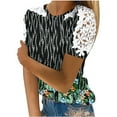 thumbnail image 1 of Wycnly Womens Tops Dressy Casual Vintage Floral Lace Patchwork Comfy Lightweight Going out Tunic Shirts Summer Short Sleeve Round Neck Tops Leopard Print Blouse Black m, 1 of 4
