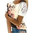 thumbnail image 1 of Wycnly Womens Tops Dressy Casual Vintage Floral Lace Patchwork Comfy Lightweight Going out Tunic Shirts Summer Short Sleeve Round Neck Tops Leopard Print Blouse Brown XXL, 1 of 4