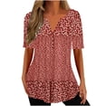 thumbnail image 1 of Wycnly Womens Tops Fashion Single Breasted Lightweight Tunic Shirts Summer Casual Short Sleeve V-Neck Floral Print Blouse Red s, 1 of 6
