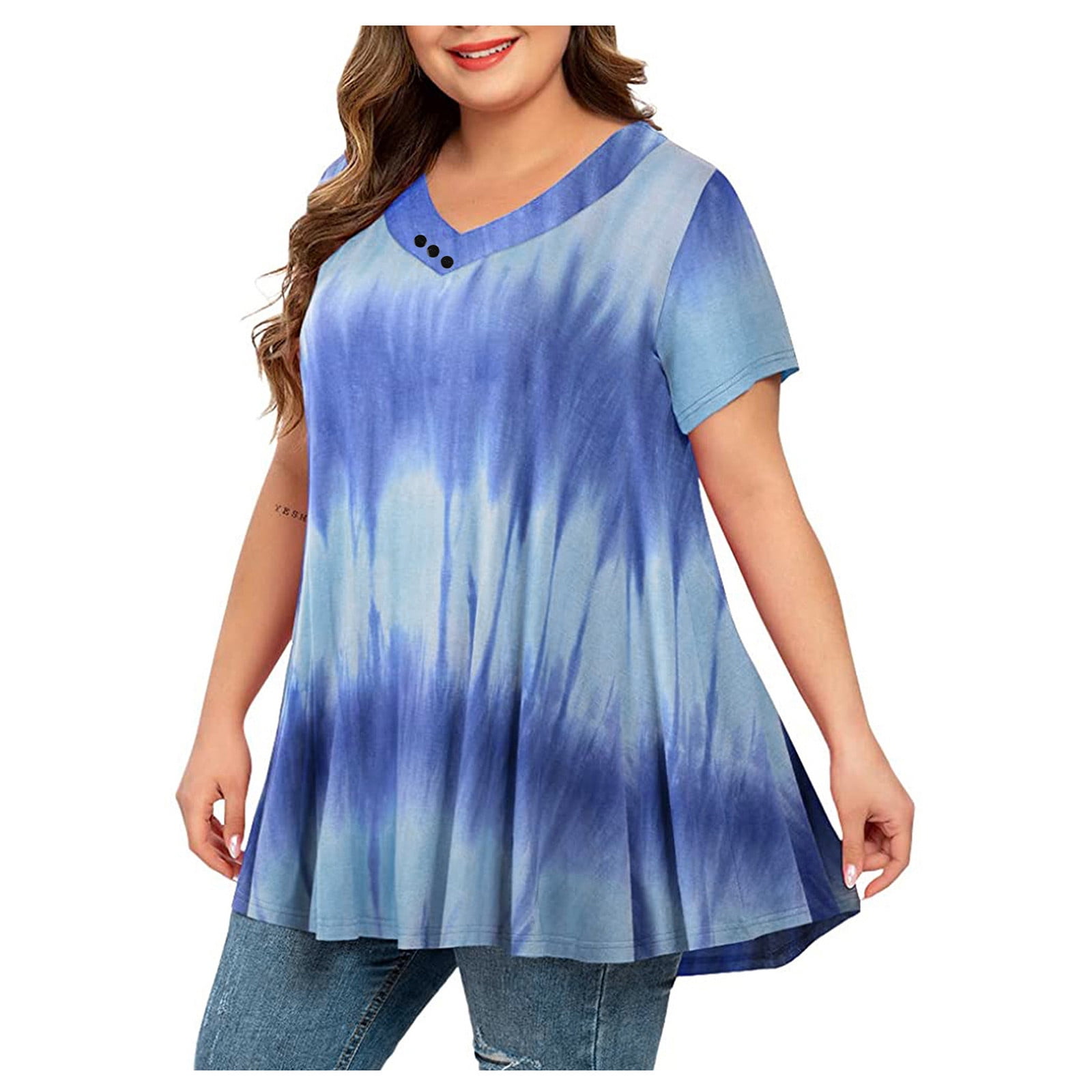 Wycnly Womens Tops Plus Size Flowy Pleated Swing Tunic Shirts Summer ...