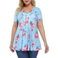 thumbnail image 1 of Wycnly Womens Tops Plus Size Vintage Pleated Swing Tunic Shirts Summer Casual Floral Print V-Neck Short Sleeve Blouse Blue XXXL, 1 of 6