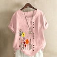 thumbnail image 1 of Wycnly Womens Tops Short Sleeve Crewneck 2024 Tee Shirts Summer Flower Print Soft Cotton Linen Button Down Plus Size Blouses Pink L, 1 of 5