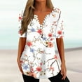 thumbnail image 1 of Wycnly Womens Tops Summer Tops Womens Tunic Tops Fashion Floral Print Button up Henley Shirts Summer V Neck Short Sleeve Lightweight Hem Blouses, 1 of 5