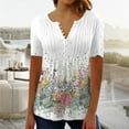 thumbnail image 1 of Wycnly Womens Tops Trendy Button up Smocked Going out Comfy Tunic Shirts Summer Cute Floral Print V-Neck Short Sleeve Blouses White s, 1 of 5