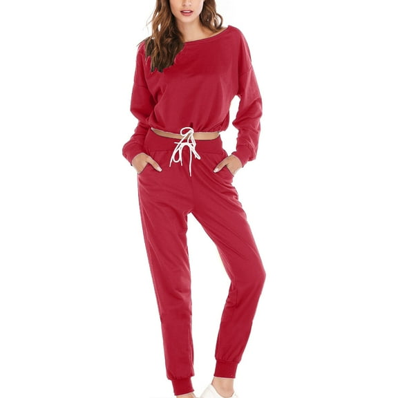 Wycnly Womens Two Piece Outfits Long Sleeve Pullover Sweatshirts and Drawstring Pocket Jogger Pants Tracksuits Casual Solid Sweatsuits Lounge Set under $5