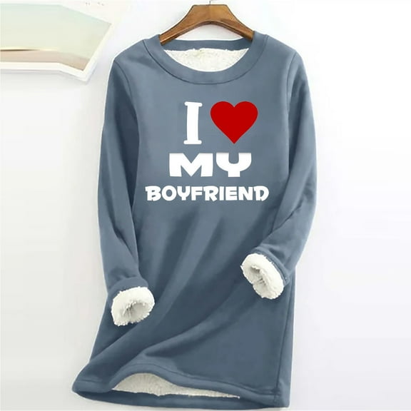 Wycnly Womens Valentine's Day Sweatshirt Fleece Sherpa Sweatshirt for Women Fashion Letter Print Loose Plush Sweater Ladies Round Neck Long Sleeve Cozy Fluffy Fleece Lined Pullover Tops
