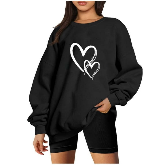 Wycnly Womens Valentine's Day Sweatshirt Womens Oversized Sweatshirts Ladies Girls Fashion Heart Graphics Print Pullover Tops Spring Loose Long Sleeve Crewneck Sweatshirt Sweater