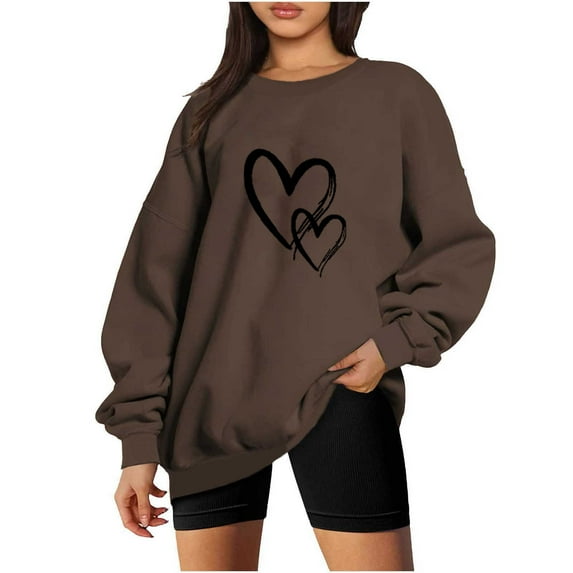 Wycnly Womens Valentine's Day Sweatshirt Womens Oversized Sweatshirts Ladies Girls Fashion Heart Graphics Print Pullover Tops Spring Loose Long Sleeve Crewneck Sweatshirt Sweater
