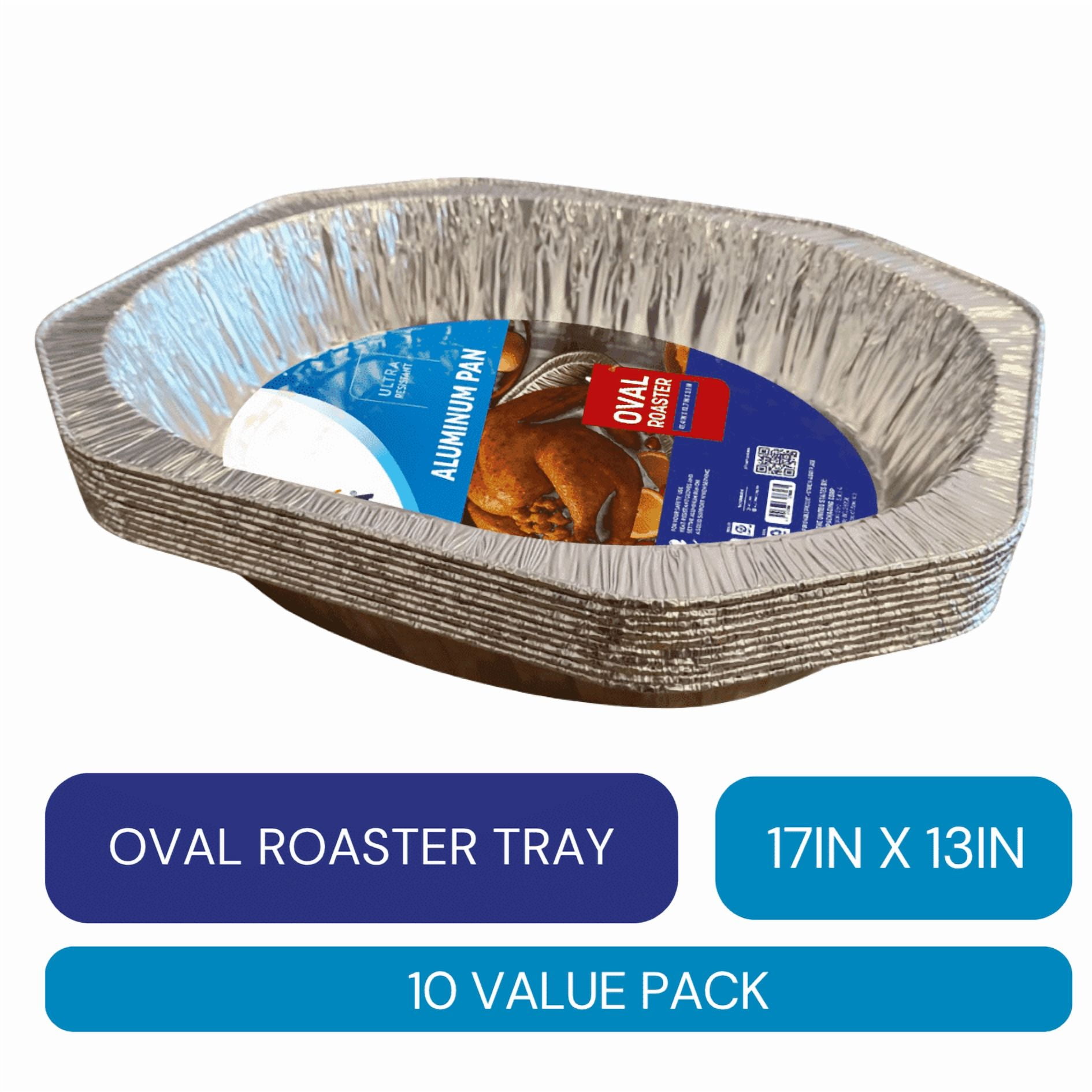 Wyda Pans Collection 17.44" x 13.77" Oval Disposable Aluminum Roasting Pans, Set of 10