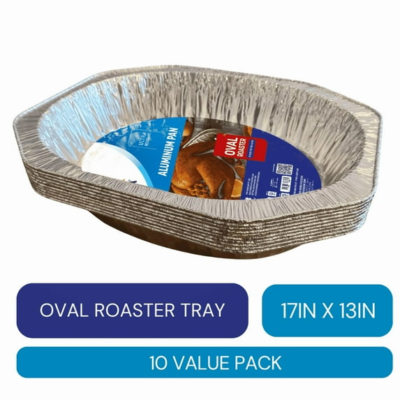 Wyda Pans Collection 17.44" x 13.77" Oval Disposable Aluminum Roasting Pans, Set of 10