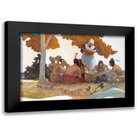 Wyeth, NC 14x11 Black Modern Framed Museum Art Print Titled - Thanksgiving with Indians Detail