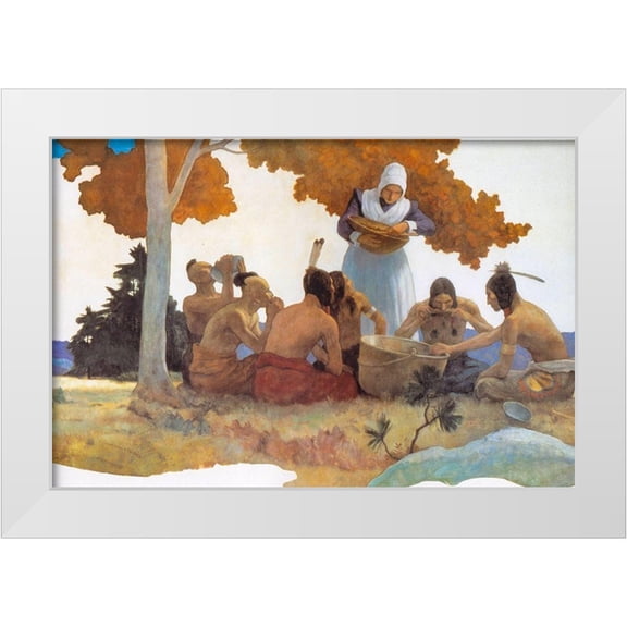 Wyeth, NC 14x11 White Modern Wood Framed Museum Art Print Titled - Thanksgiving with Indians Detail