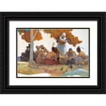 thumbnail image 1 of Wyeth, NC 18x13 Black Ornate Wood Framed with Double Matting Museum Art Print Titled - Thanksgiving with Indians Detail, 1 of 4