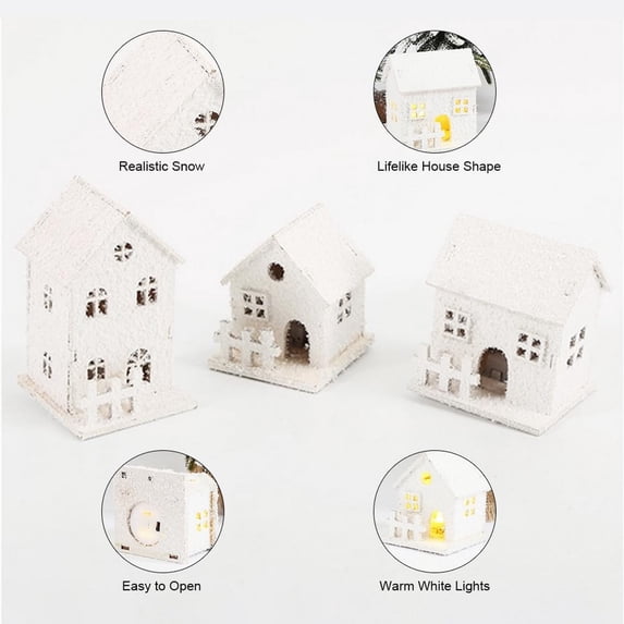 Wyihui 3 Pack Christmas Village Houses, Lighted Wooden Houses for Christmas Village Sets and Christmas Village Accessories, Christmas Figurines