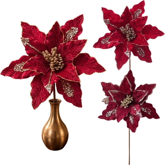 Red Fiower Wyihui Christmas Artificial Flowers Bouquet, Red Silk Flower ...