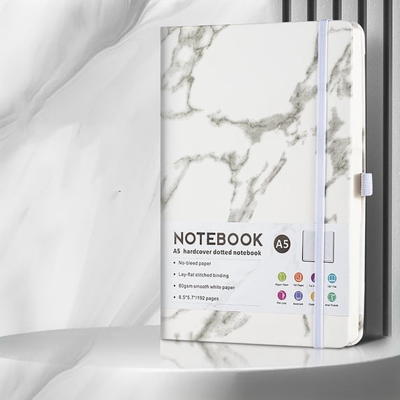 Wyihui Lined Marble Notebook 192 Pages College Ruled Thick Paper Hardcover With Inner Pocket And Elastic Band For Men Women Office White