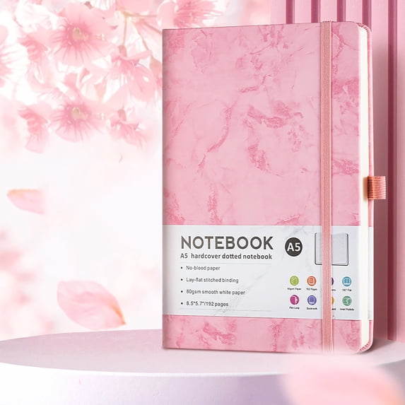 Wyihui Marble Pattern Hardcover Journal College Ruled 192 Pages Thick Paper With Elastic Closure And Pocket For Work Writing Diary Pink