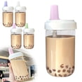 thumbnail image 1 of Wyihui Reusable Boba Cup with Straw and Lid, Wide Mouth Plastic Tumbler for Bubble Tea, Iced Coffee Travel Cup for Home and Office, 1 of 9