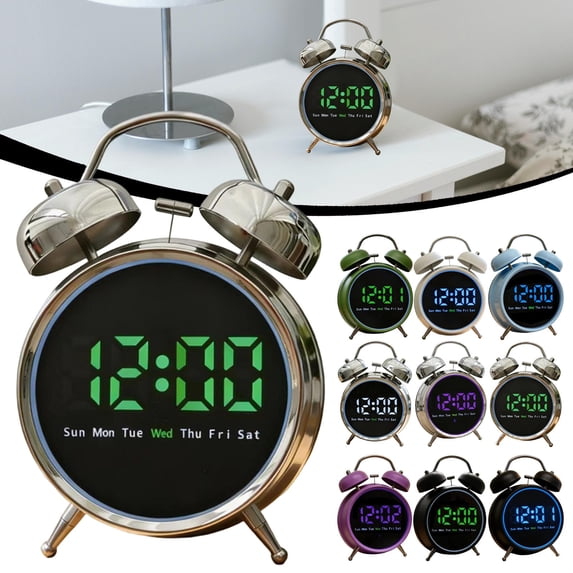 Wyihui Twin Bell Alarm Clock, Loud Metal Desk Clock with Night Light ...