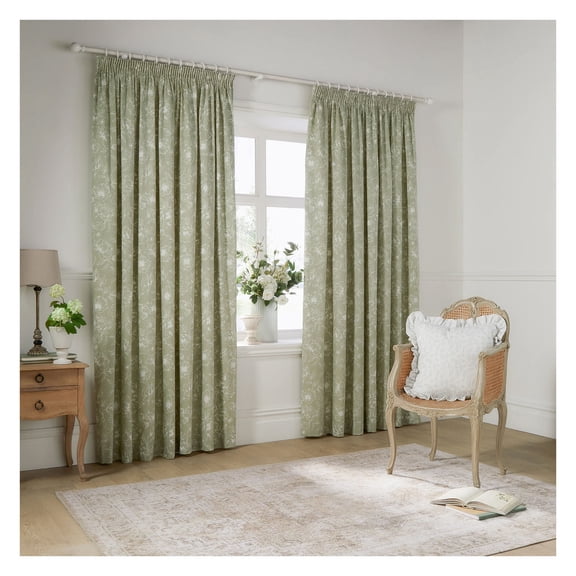 Wylder Bella Lined Floral Pencil Pleat Curtains