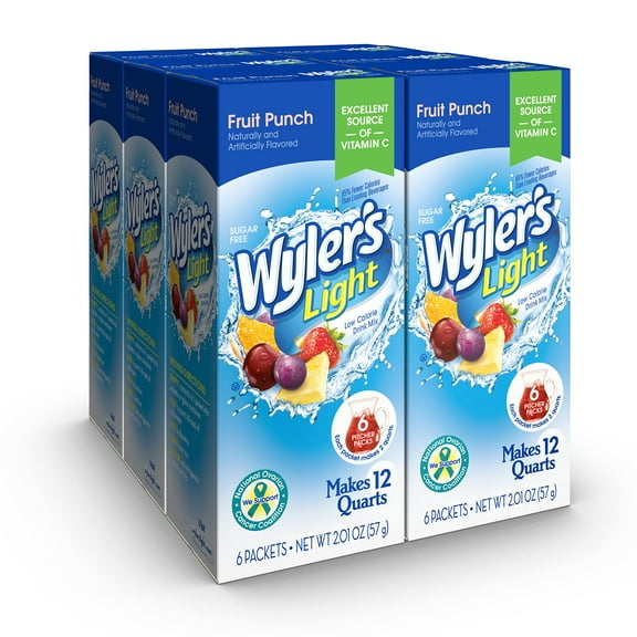 Wyler,S Light Pitcher Packs, Water Drink Mix, Fruit Punch, 6 Boxes (36 Pitcher Packets)