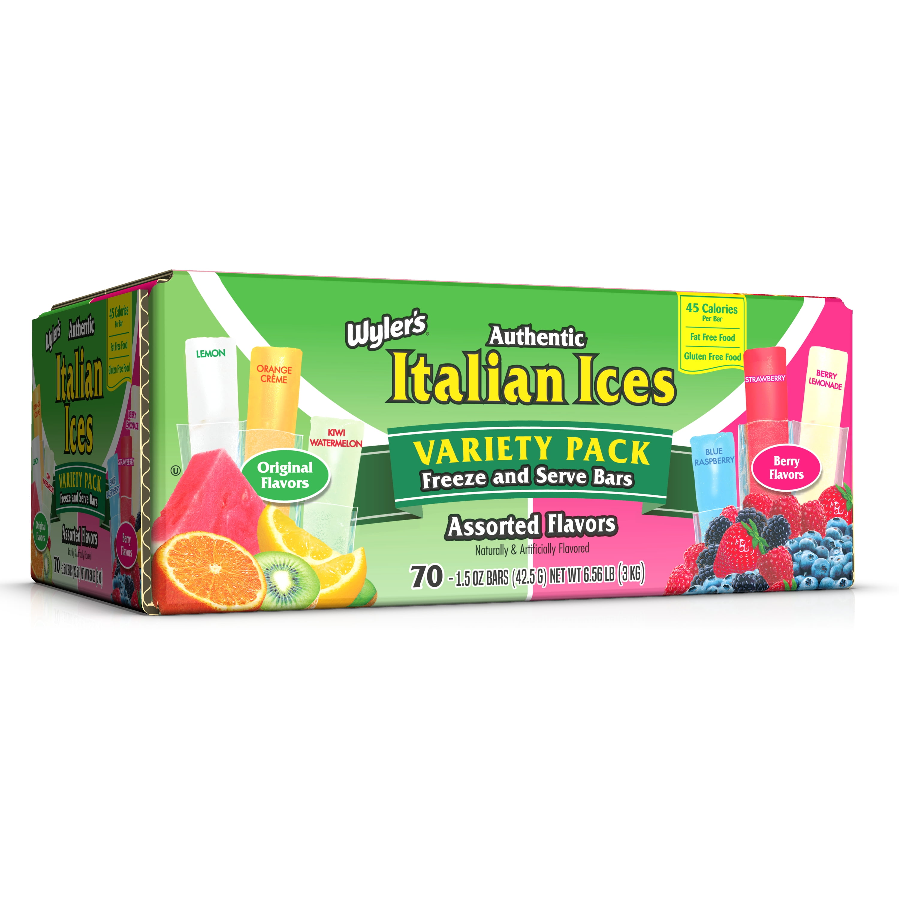 Wyler's Authentic Italian Ices Freeze and Serve Bars Variety Pack, 1.5 oz Bars, 70 Count