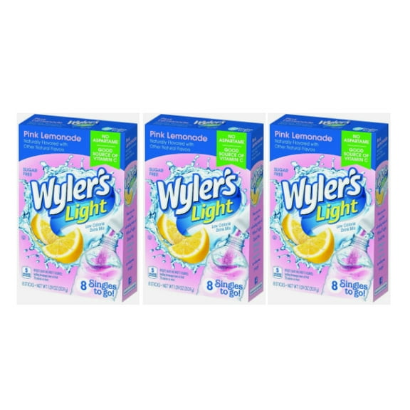 Wyler's Light (3 BOX LOT) Singles To Go Pink Lemonade Drink Mix - 24 Count