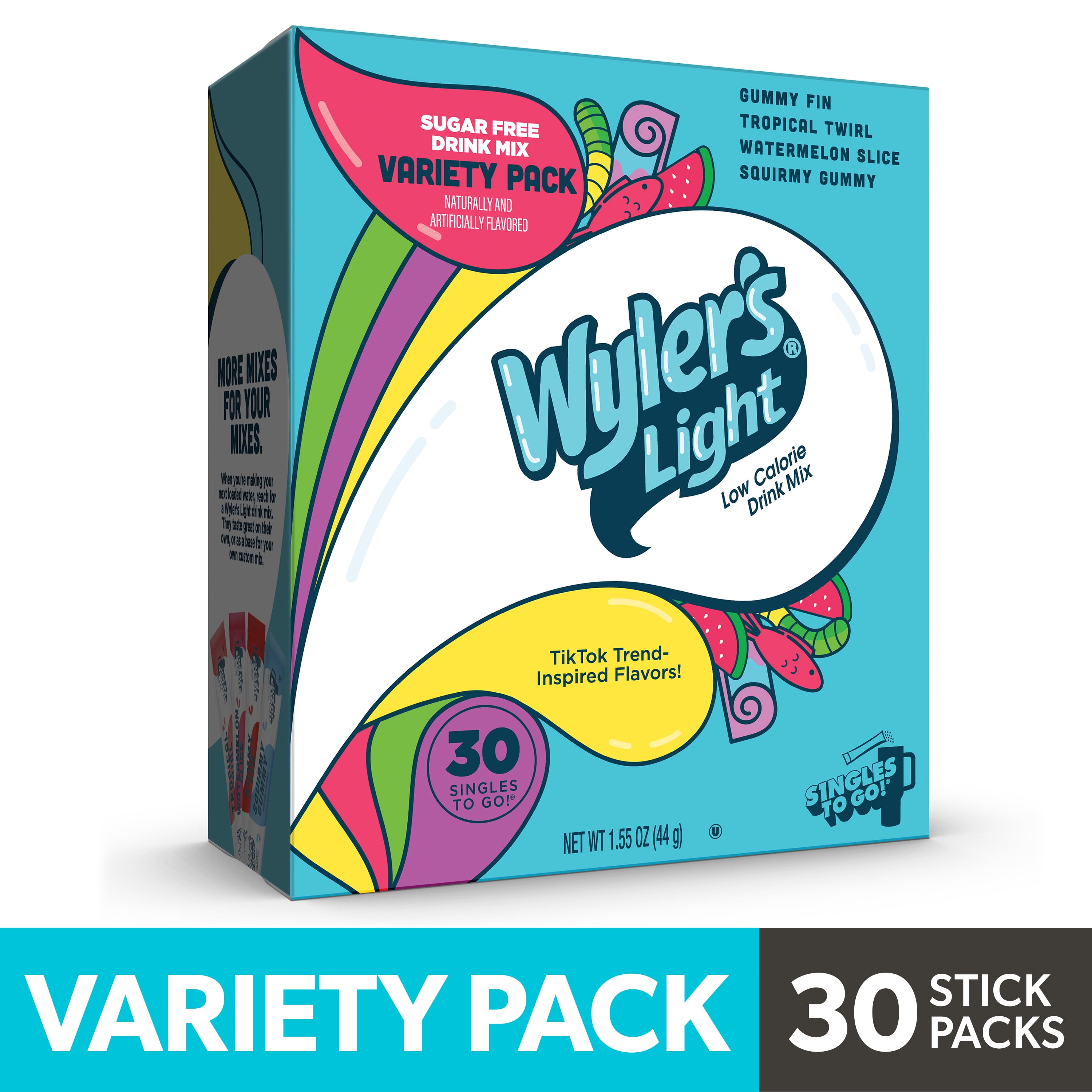 Wyler's Light WaterTok Singles to Go Powdered Drink Mix, Gummy Variety Pack, 30 Count