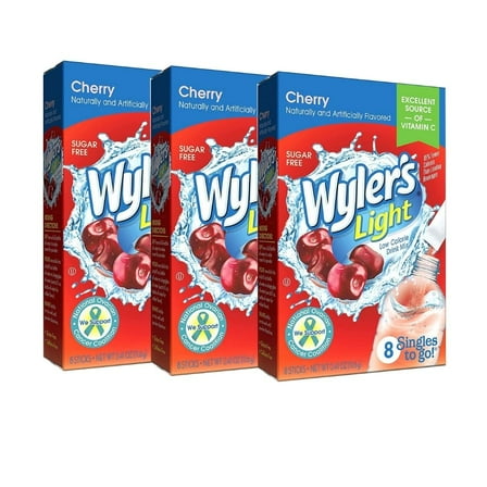 Wyler's Light Cherry Singles To Go Drink Mix, 0.41 oz, 8 CT (Pack-3)
